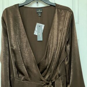 Women's Worthington brown satin dressy blouse. New with tags.